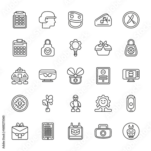 Elevate your app or website with fresh, unique outlined icons. This vector set features a playful, rounded style and high-resolution quality. Easy to customize