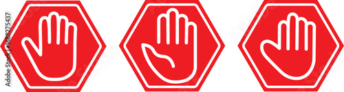 hand stop icon set. Red and black stop sign with hand icon set, stop hand icon. vector png illustration.
