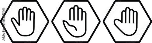 hand stop icon set. Red and black stop sign with hand icon set, stop hand icon. vector png illustration.
