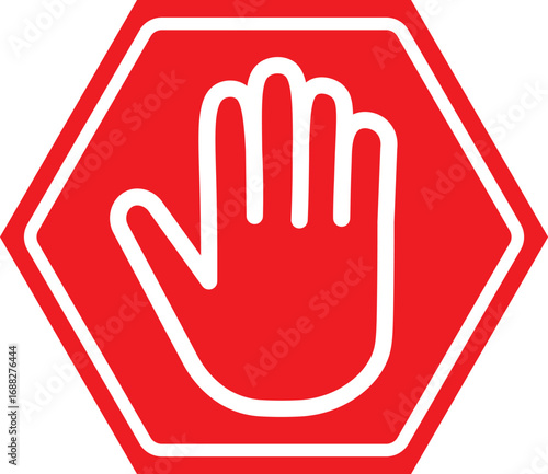 Red stop hand block octagon sign or Adblock or do not enter or forbidden icon. Red and black stop sign with hand icon set
