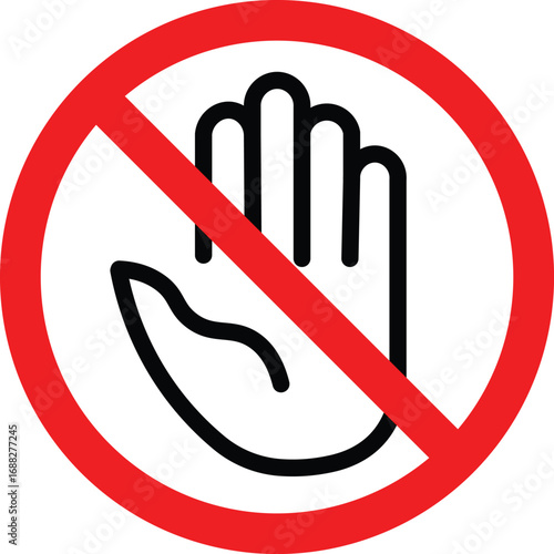 Red stop hand block octagon sign or Adblock or do not enter or forbidden icon. Red and black stop sign with hand icon set
