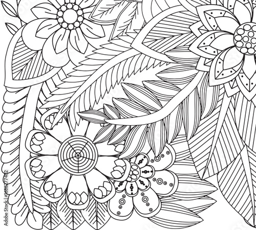Vector illustration flowers coloring pages for adults 