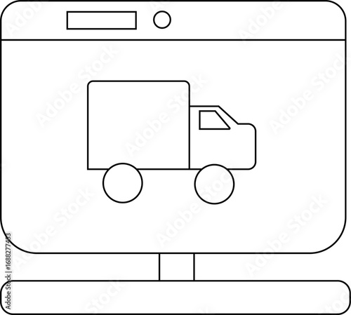laptop monitor icon and truck car icon with white background