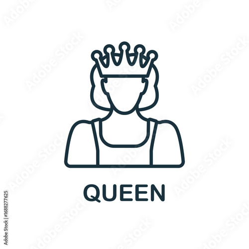 Icon of a queen wearing a crown with rounded spikes. Editable stroke. Vector icon illustration