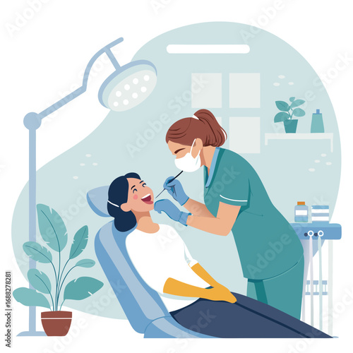 Female Dentist Examining a Patient in a Modern Dental Clinic.