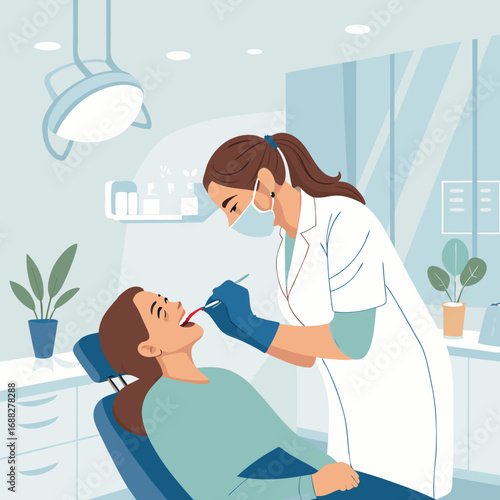 Female Dentist Performing a Dental Checkup on a Patient.