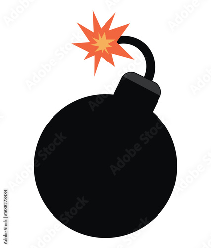 A classic black cartoon bomb with a lit fuse and an explosion of orange and yellow sparks against a plain white background symbolizing danger or a sudden event