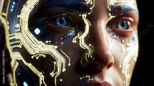 Cybernetic Face Futuristic Human-Machine Fusion