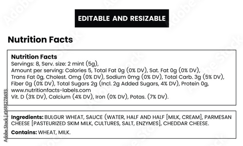 A close up high angle shot of a nutrition facts label with ingredients and allergen information clearly visible perfect for food labeling and dietary information concepts