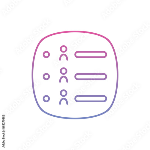 Outlined icon with 3 horizontal bars 3 circles  3 stacked oc letter combinations all contained within a rounded outlined square. Editable stroke. Vector icon illustration