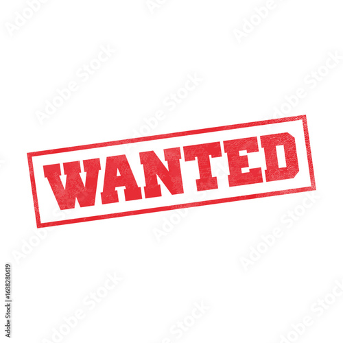Wanted Red Rubber Stamp Icon on Transparent Background. Wanted  symbol, Wanted logo,  Wanted  label vector illustration