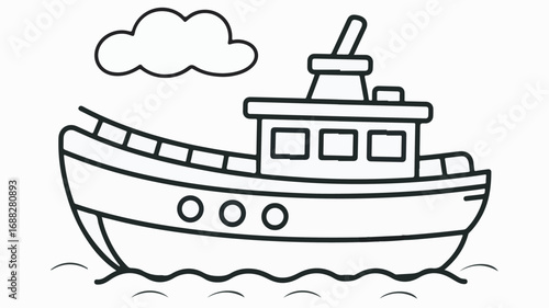 Cartoon Fishing Boat Outline With Cloud ship vessel