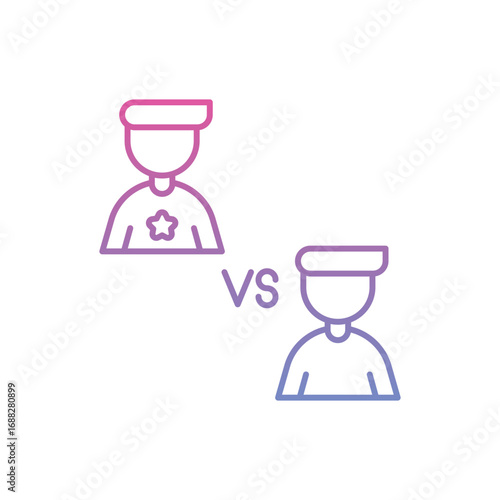 Two simplified figures face off with VS in between suggesting a comparison or competition. Editable stroke. Vector icon illustration
