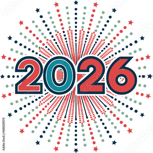 2026 Festive Starburst Celebration with Stars and Dots