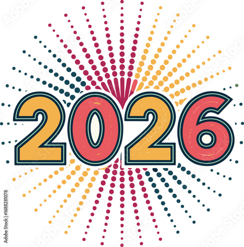 2026 Bold Celebration with Colorful Burst and Rays