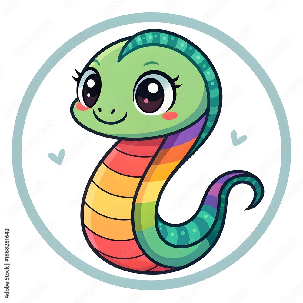 Fototapeta premium Adorable Baby Quetzal Snakefish Fry Shimmering With Rainbow Stripes In Cute Chibi Cartoon Style, Kawaii Ocean Creature Illustration With Sparkly Eyes, Pastel Colors, And Magical Charm