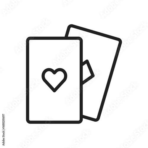 Two playing cards are depicted one with a heart and the other with a diamond. Editable stroke. Vector icon illustration