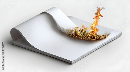 burning paper on a white background