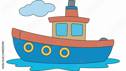 Cartoon Tugboat on Water ship illustration