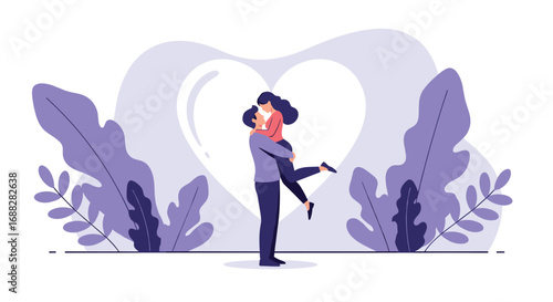 Embracing love a couple cherishing their romantic connection amidst lush foliage and a symbol of affection