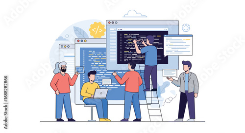 Agile software development team collaborating on complex coding projects utilizing modern technology and efficient strategies