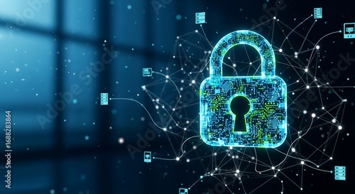 Secure digital world with glowing padlock protecting data network from cyber threats and ensuring online privacy