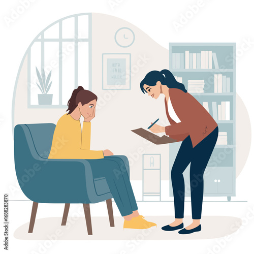 Woman in a therapy session with a female psychologist.