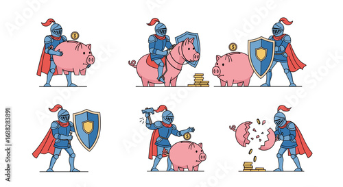 Brave knight protecting savings and investing money symbolizing financial security and wealth growth