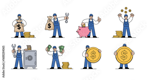 Skilled worker illustrates financial concepts showing savings investment and wealth growth