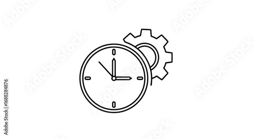 Simple Line Art Icon of a Clock Face with a Gear.