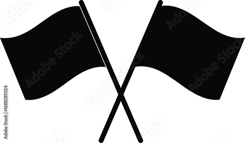 Crossed black flags silhouette symbol isolated motion vector