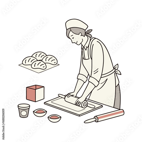 A baker lovingly prepares fresh bread dough rolling with passion for a delightful baking experience