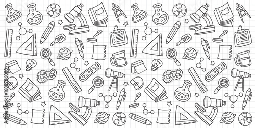 Hand drawn science doodle pattern vector illustration