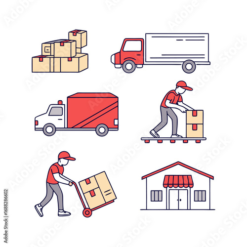Streamlining logistics A visual guide to reliable package delivery and shipping with line art and