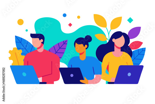 Group of People Working on Laptops Illustration