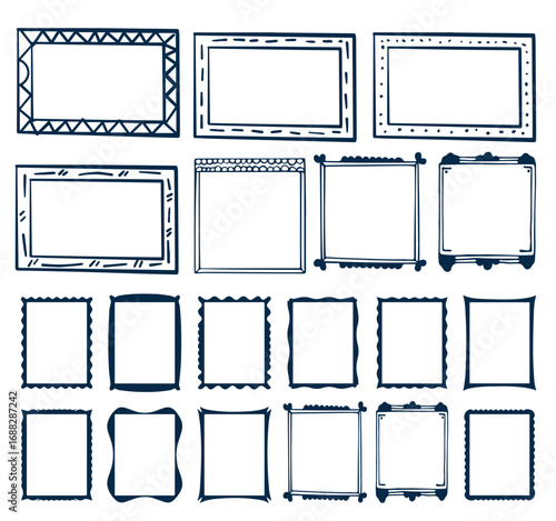 Wallpaper Mural Line doodle frames. Simple sketch borders for text, hand drawn vintage vignettes and corners, cute rustic pencil scribble design elements. Vector set Torontodigital.ca