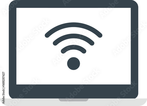 Laptop screen displaying a wireless connection icon.