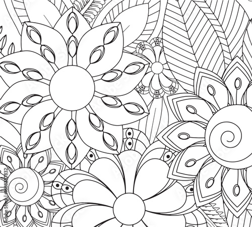 Decorative floral element coloring pages for adults 
