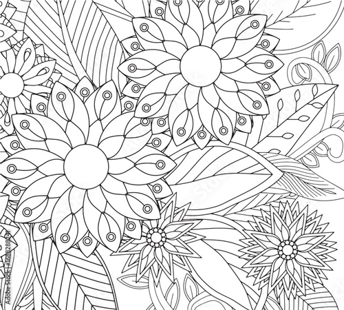 Decorative floral element coloring pages for adults 
