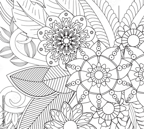 Decorative floral element coloring pages for adults 
