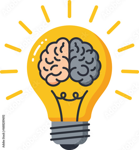 A glowing lightbulb with a human brain inside, representing ideas and intelligence.