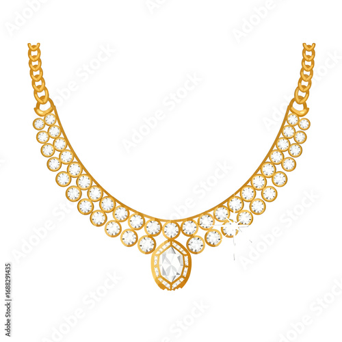Elegant Golden Necklace with Faceted Gemstone Ornament on White Background