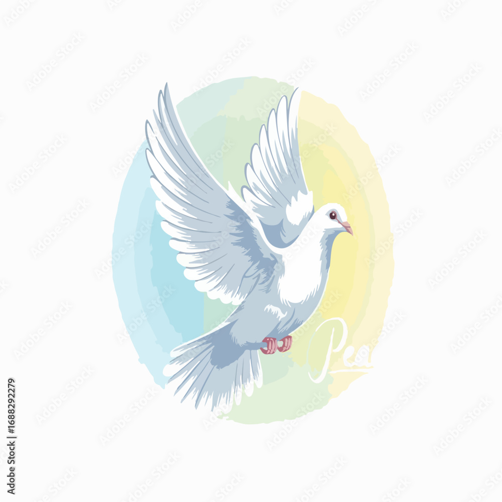 Obraz premium dove, bird, pigeon, peace, flying, vector, love, sky, animal, illustration, fly, symbol, wing, nature, freedom, flight, branch, religion, cartoon, feather, spirit, holy, wings, birds, art