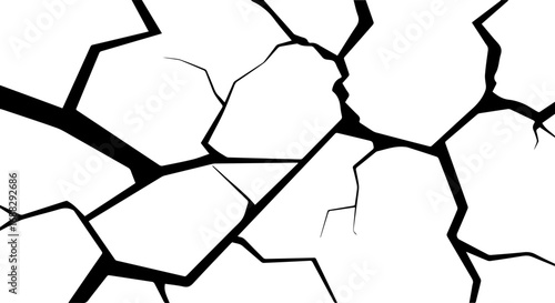 Abstract illustration of a cracked white surface with bold black lines, symbolizing destruction, damage, and earth-shattering fractures