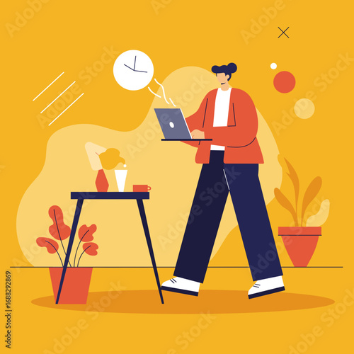 Person working remotely on laptop at home, emphasizing productivity, flexible work, and modern lifestyle. Ideal for business and technology concepts.