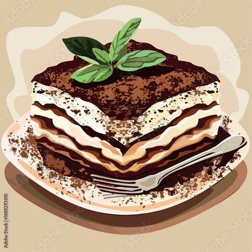 illustration, chocolate, dessert, tiramisu, cream, vector, cake, sweet, delicious, yummy, sugar, coffee, pastry, meal, food, cartoon, cheesecake, cute, bakery, tasty, collection, set, isolated, 