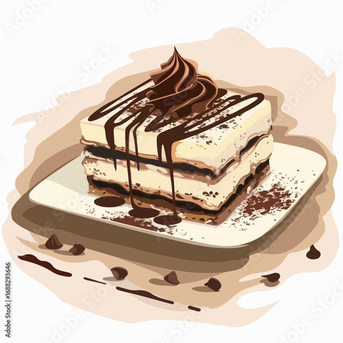 illustration, chocolate, dessert, tiramisu, cream, vector, cake, sweet, delicious, yummy, sugar, coffee, pastry, meal, food, cartoon, cheesecake, cute, bakery, tasty, collection, set, isolated, 