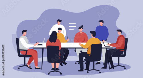Diverse business team collaborating in an office meeting, discussing ideas and planning projects. Ideal for corporate communication, teamwork concepts, and professional development.