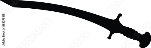 Silhouette of a curved sword with ornate hilt isolated on vector