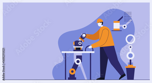 Worker in hard hat operating machinery, symbolizing manufacturing, engineering, and technological progress in an industrial setting.